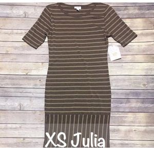 LuLaRoe Julia Brown Striped Dress Size XS